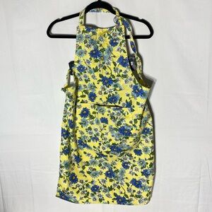 5/$35 Now Designs Danica Yellow Blue Floral Apron With Front Pocket